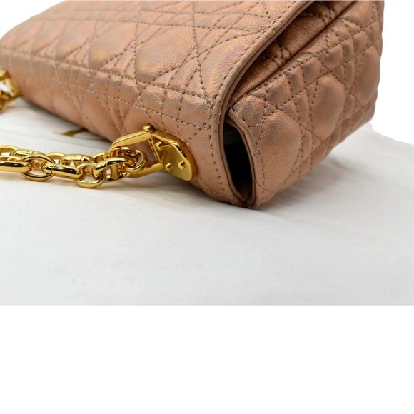 CHRISTIAN DIOR  Medium Caro Iridescent Leather Shoulder Bag Metallic Pink - Picture 5 of 12